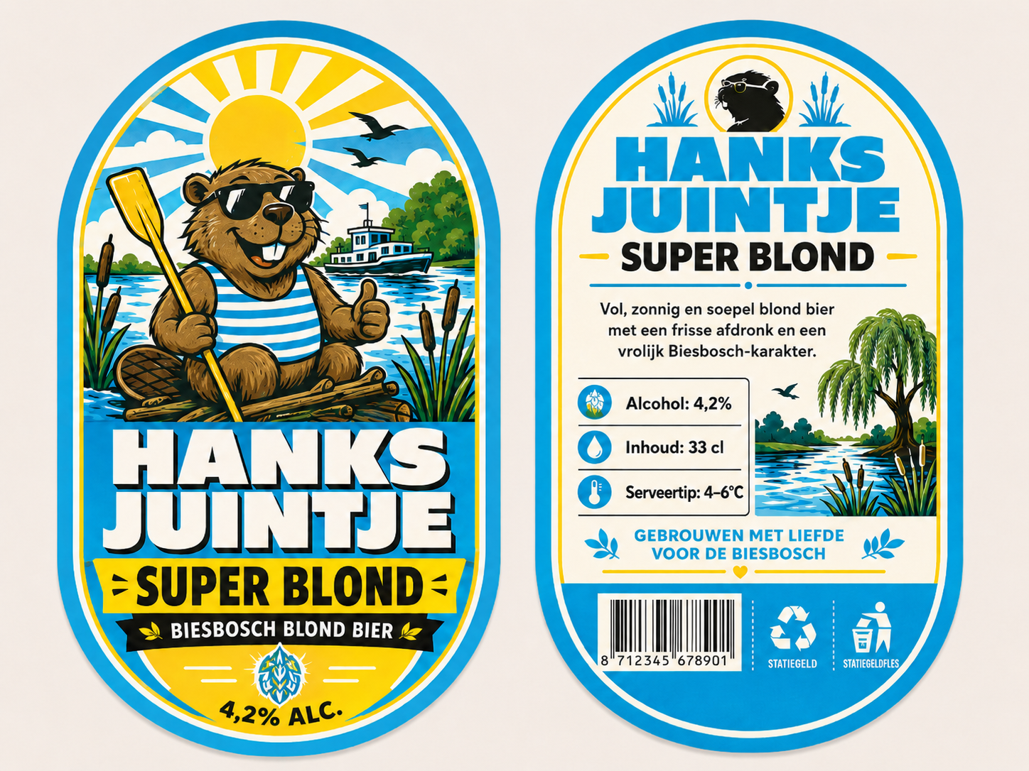 Voor- en achteretiket van Hanks Juintje Super Blond