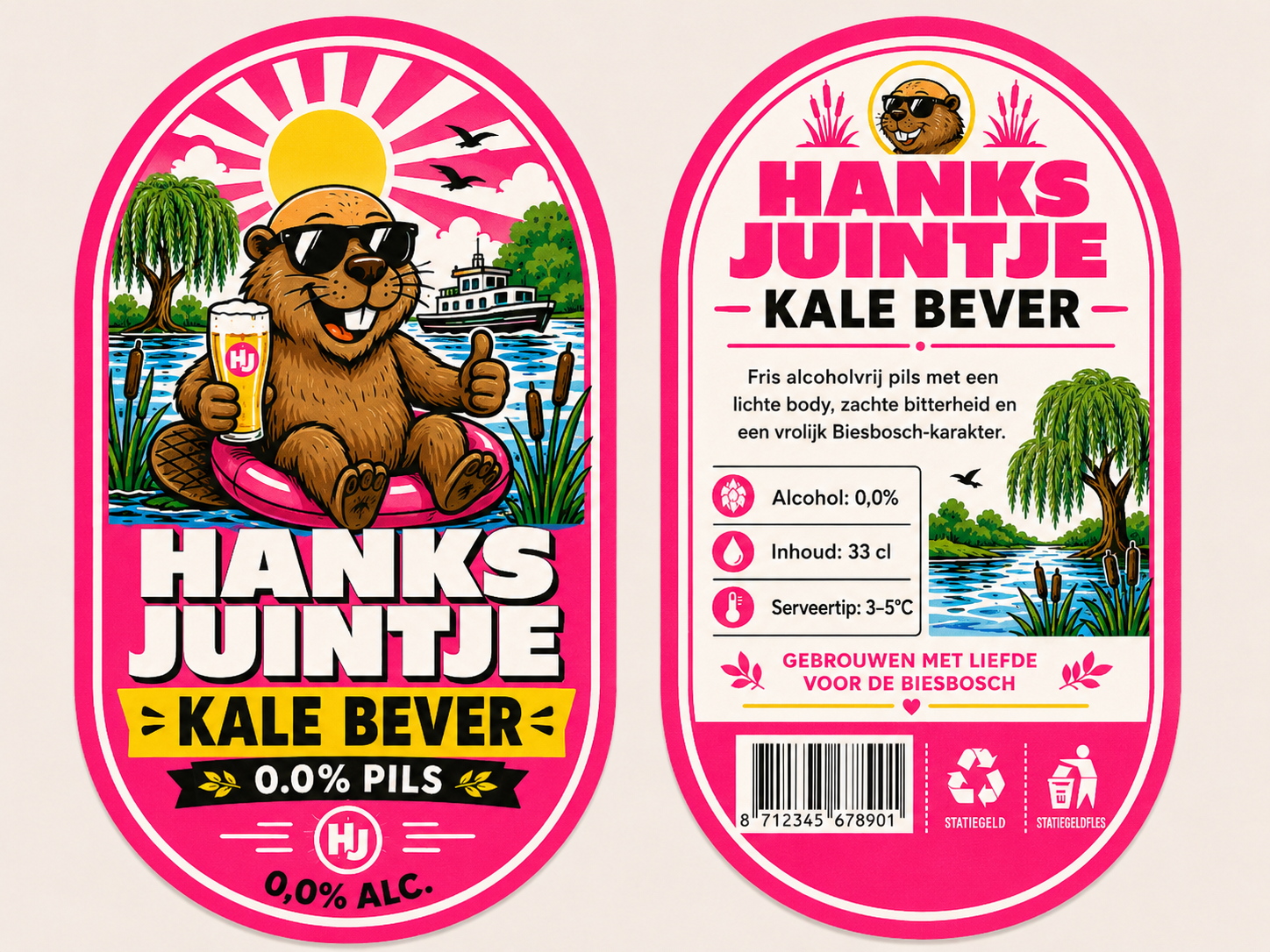 Voor- en achteretiket van Hanks Juintje Kale Bever